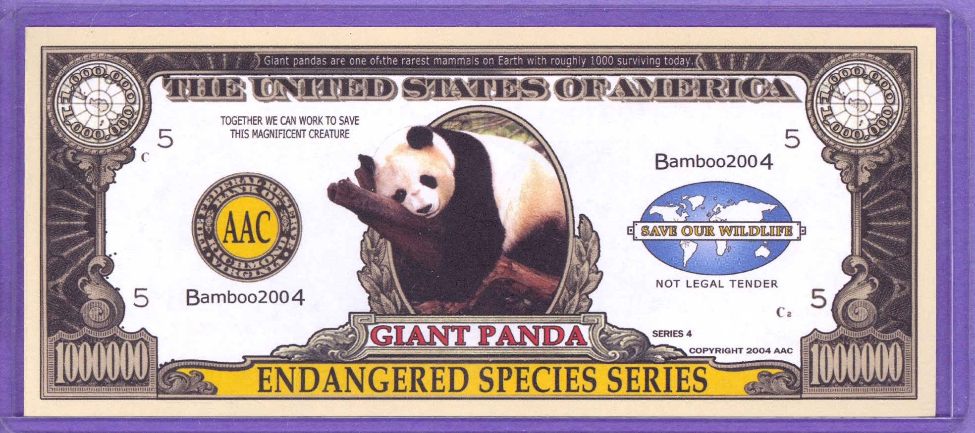 Giant Panda $1,000,000 Novelty Note - Endangered Species